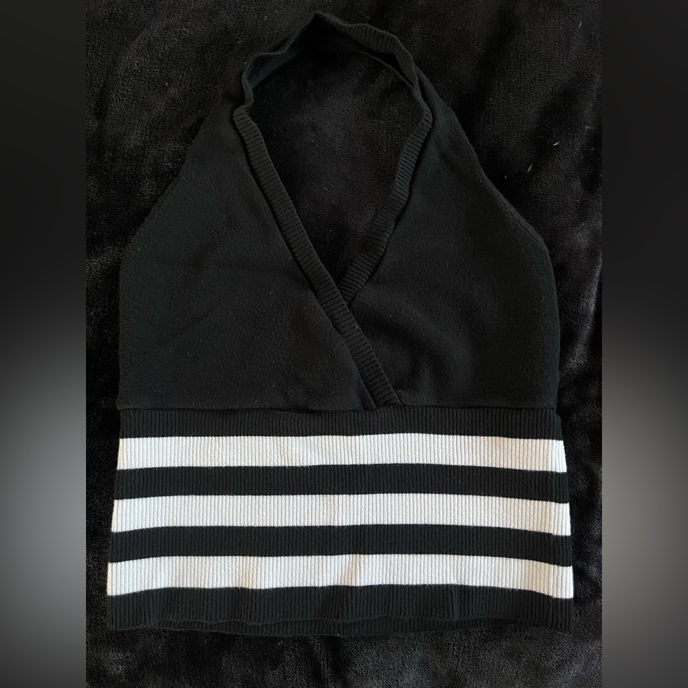 Bebe black and white striped halter top